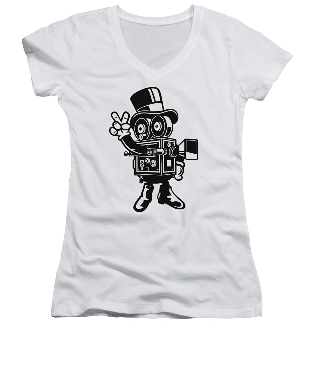 Camera Women's V-Neck featuring the digital art Classic Camera man by Long Shot