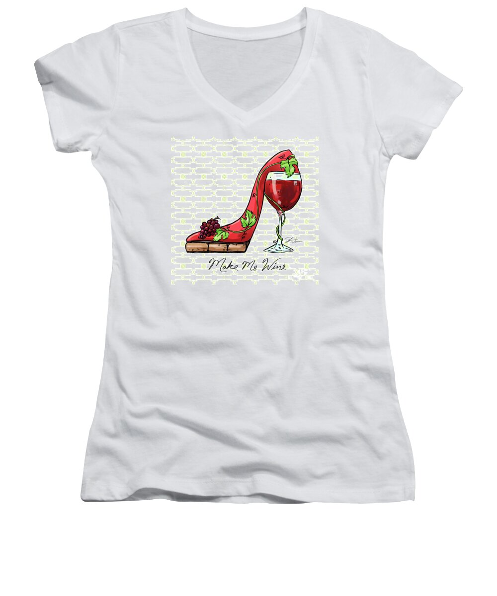 Shoes Women's V-Neck featuring the mixed media Cocktail Shoes Wine Walker by Shari Warren