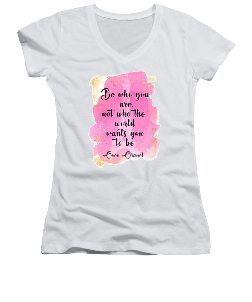 Coco Chanel quote pink watercolor Women's V-Neck