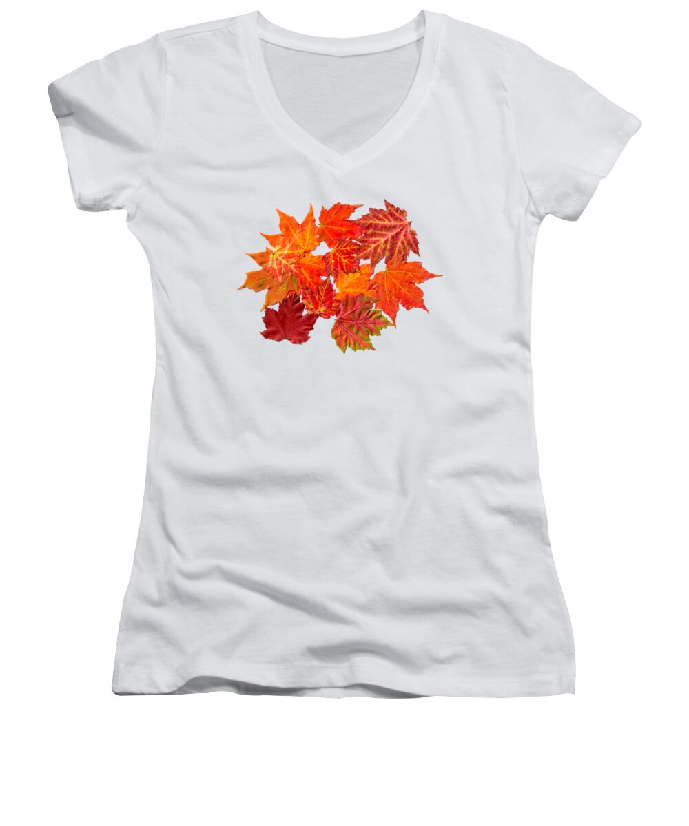 Colorful Women's V-Neck featuring the mixed media Colorful Maple Leaves by Christina Rollo