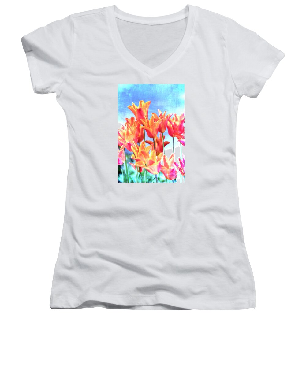 Flower Women's V-Neck featuring the photograph Colourful Flowers by David Lichtneker
