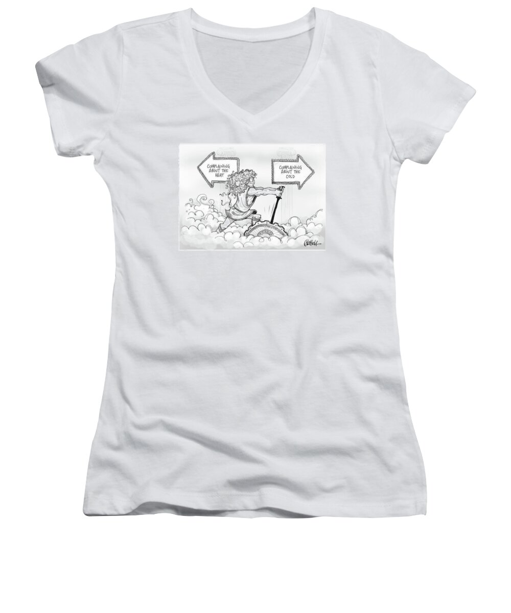 Captionless Women's V-Neck featuring the drawing Complaining by Jason Chatfield and Scott Dooley