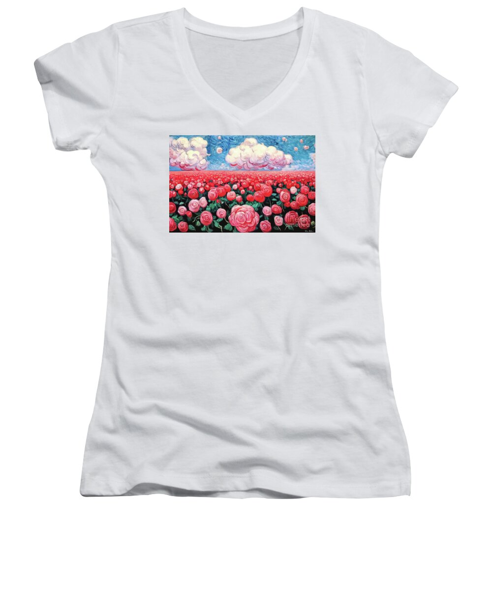 Red Roses Women's V-Neck featuring the painting Dreaming Of Red Roses by Tina LeCour