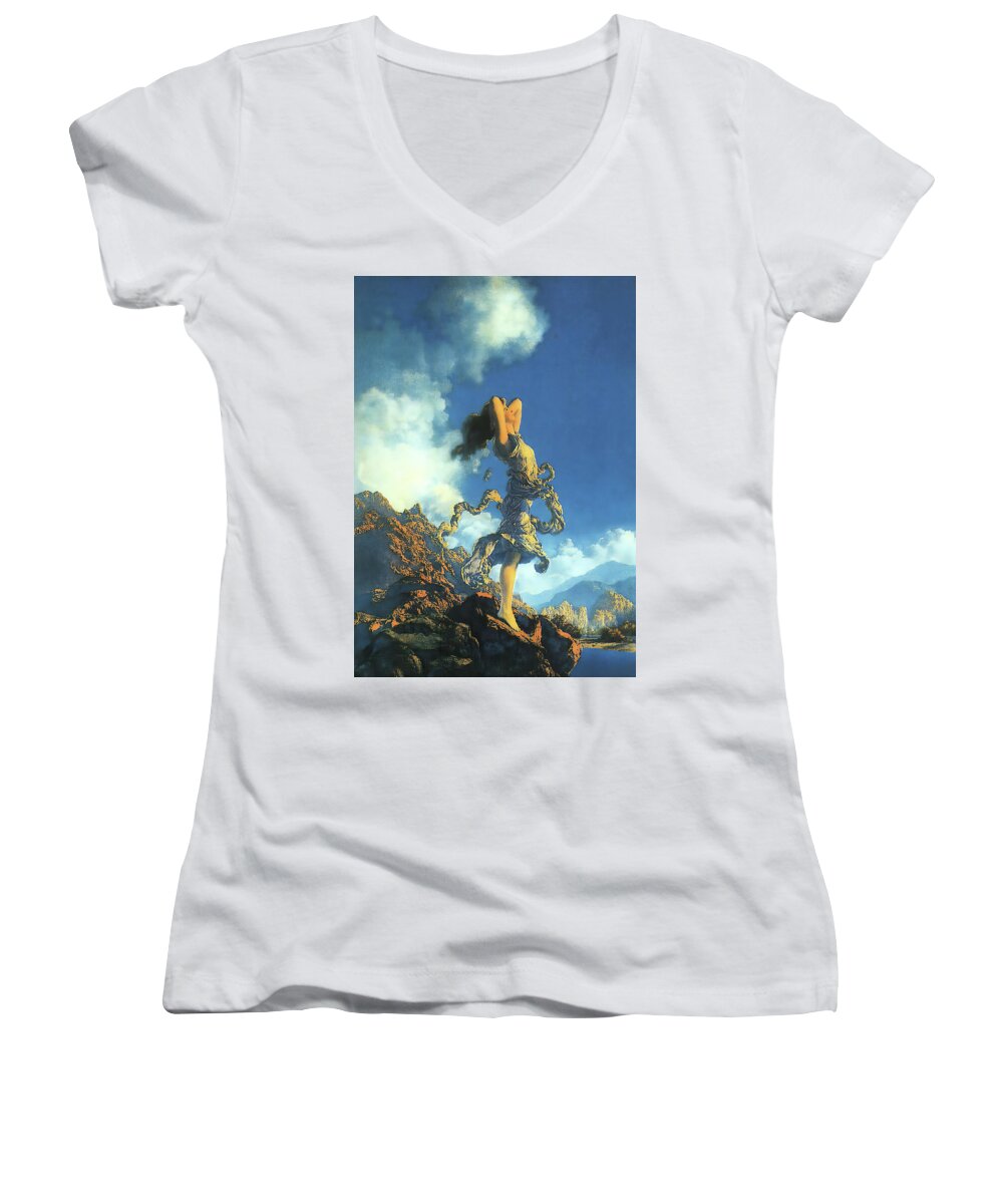 Maxfield Parrish Women's V-Neck featuring the photograph Ecstasy by Maxfield Parrish