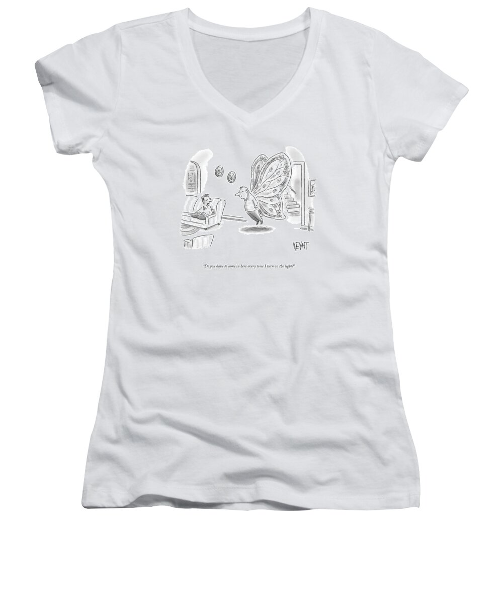 A25540 Women's V-Neck featuring the drawing Every Time I Turn On The Light by Christoper Weyant
