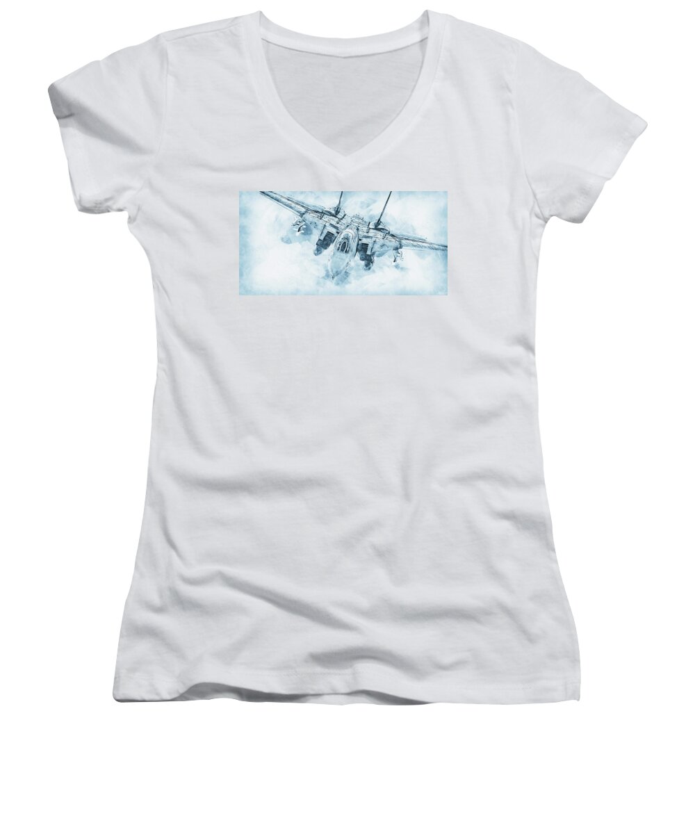 F14 Women's V-Neck featuring the painting F-14 Tomcat - 15 by AM FineArtPrints