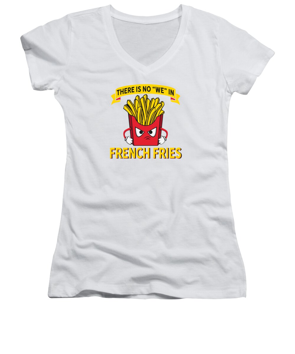 French Fries Women's V-Neck featuring the digital art French Fries Vegan Fast Food Potato Chips by Toms Tee Store