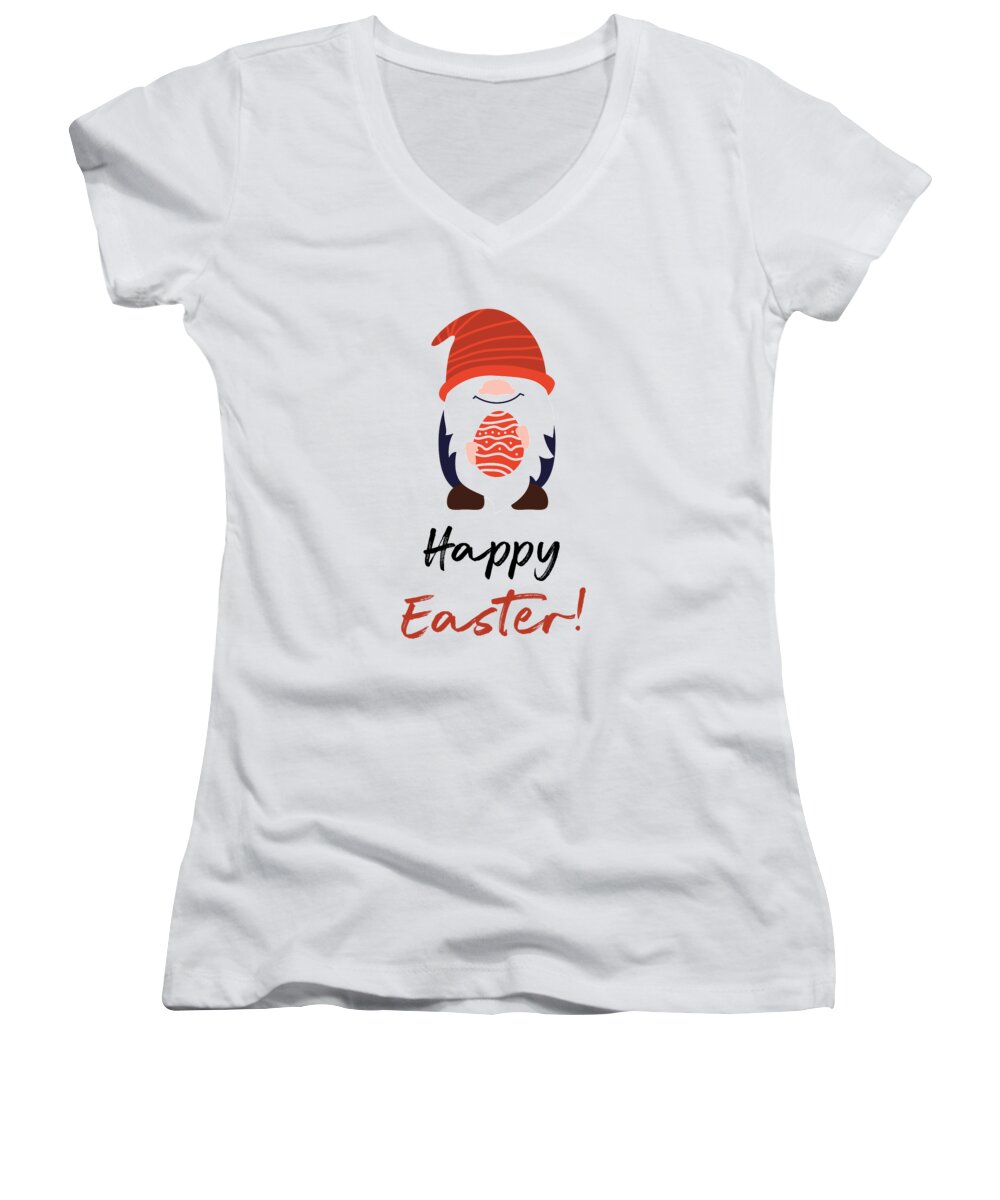 Easter Women's V-Neck featuring the digital art Funny Easter Gnome Happy Easter Greetings by Matthias Hauser