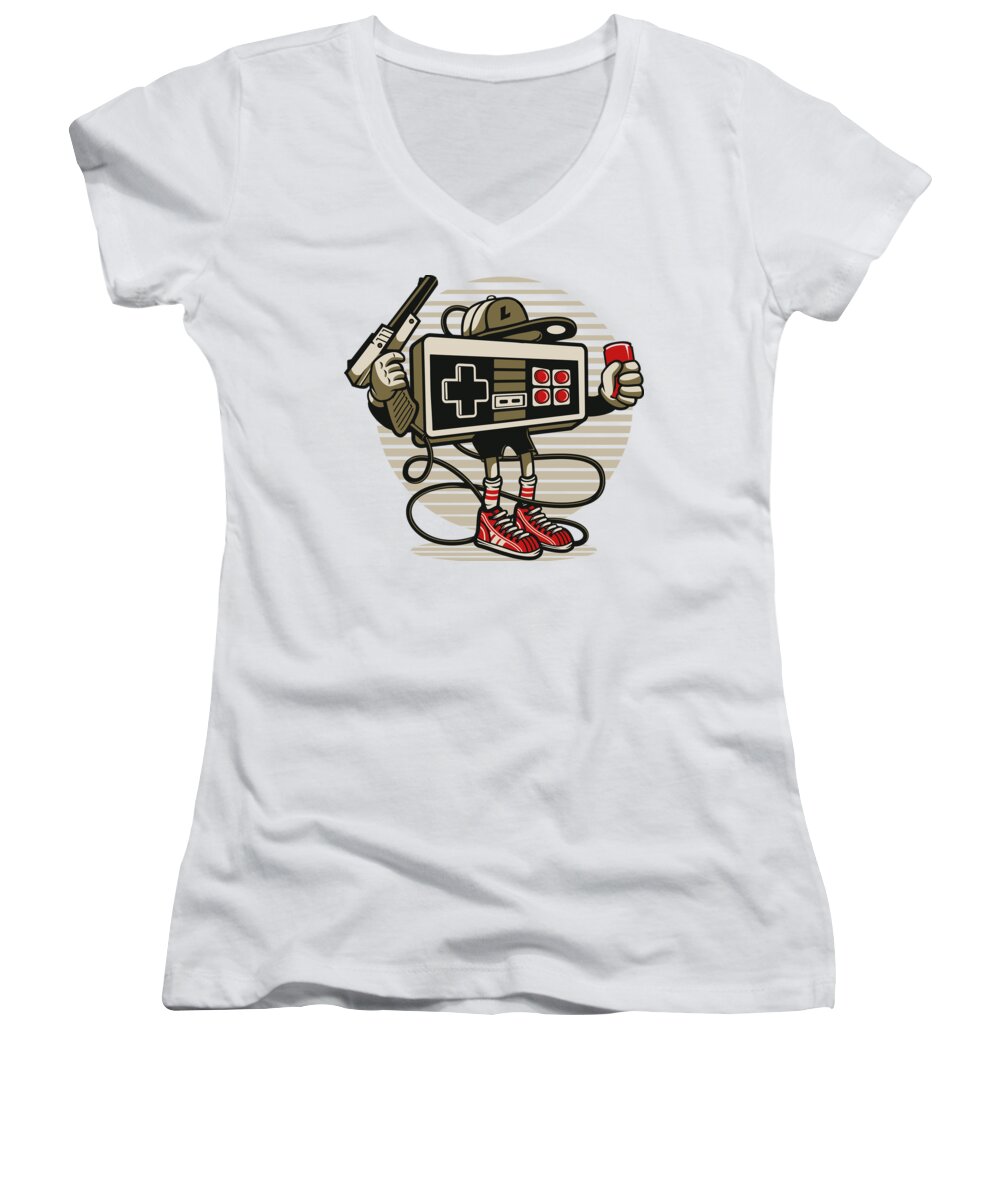 Game Women's V-Neck featuring the digital art Game console by Long Shot