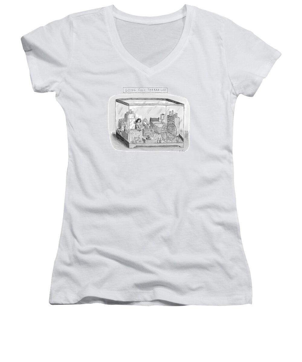 Captionless Women's V-Neck featuring the drawing Going Full Terrarium by Roz Chast
