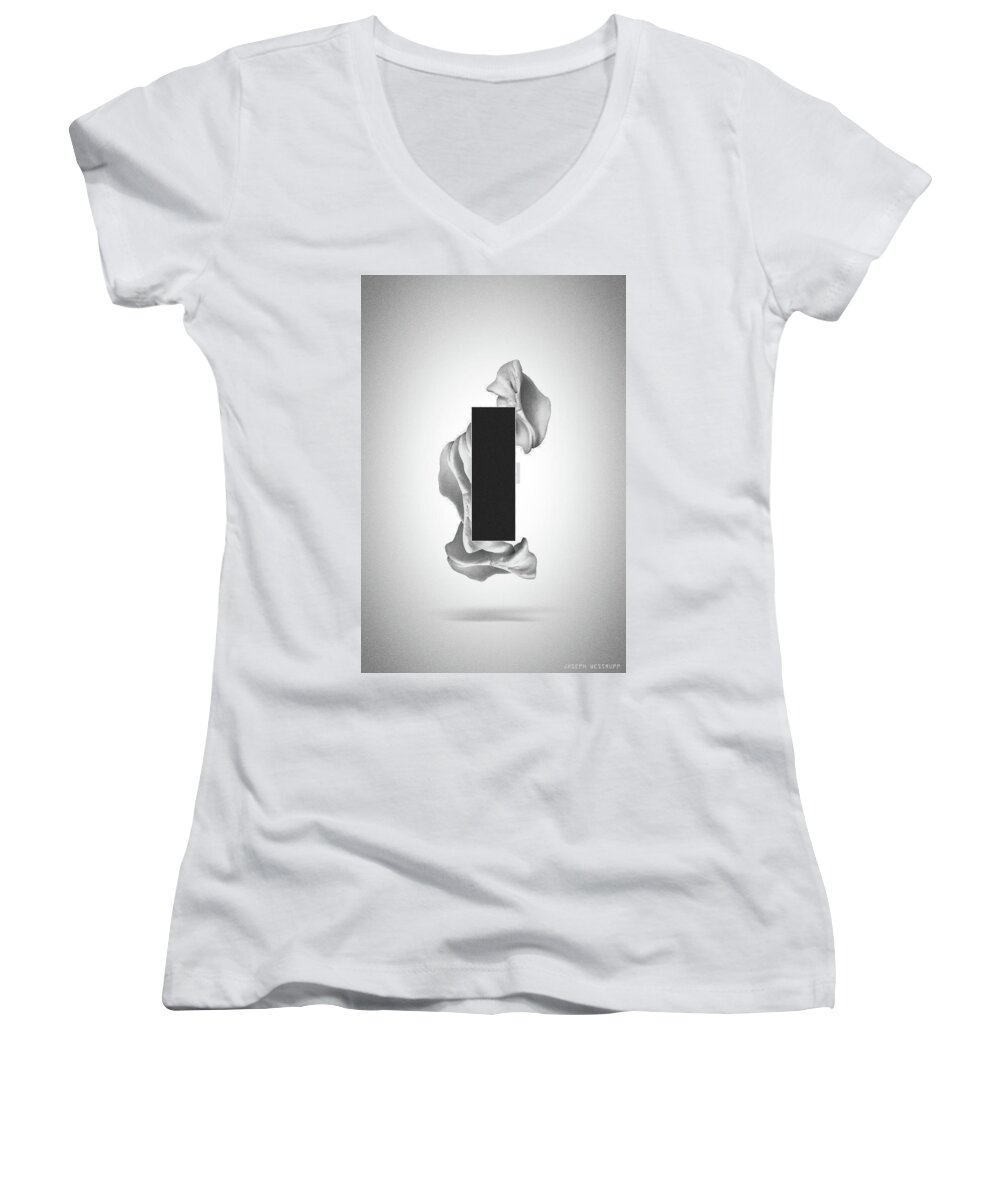 Abstract Women's V-Neck featuring the photograph Gray Organon - Surreal Abstract Rectangle on Seashell by Joseph Westrupp