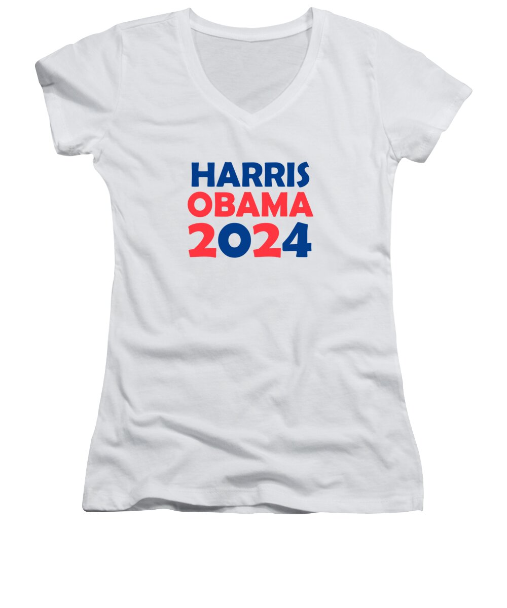 Harris Obama Women's V-Neck featuring the drawing Harris Obama 2024 by Bruno