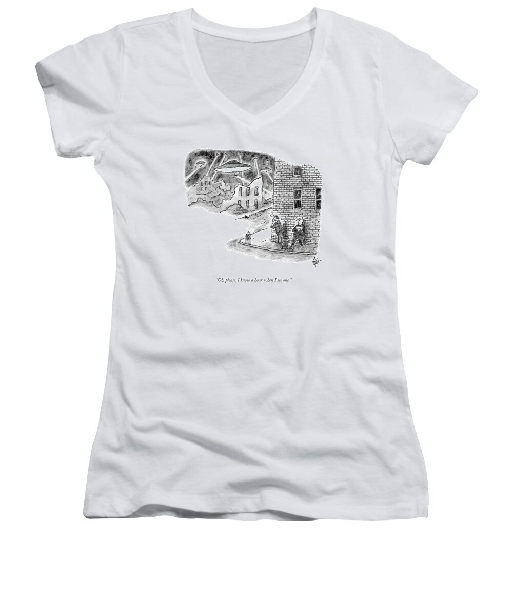 Oh Women's V-Neck featuring the drawing I Know A Hoax When I See One by Frank Cotham