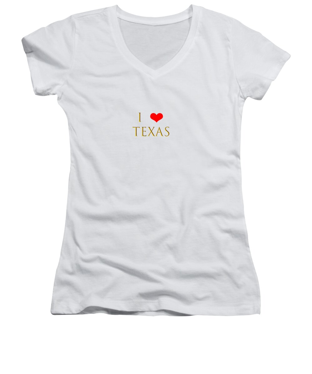 Texas Women's V-Neck featuring the digital art I Love Texas by Johanna Hurmerinta