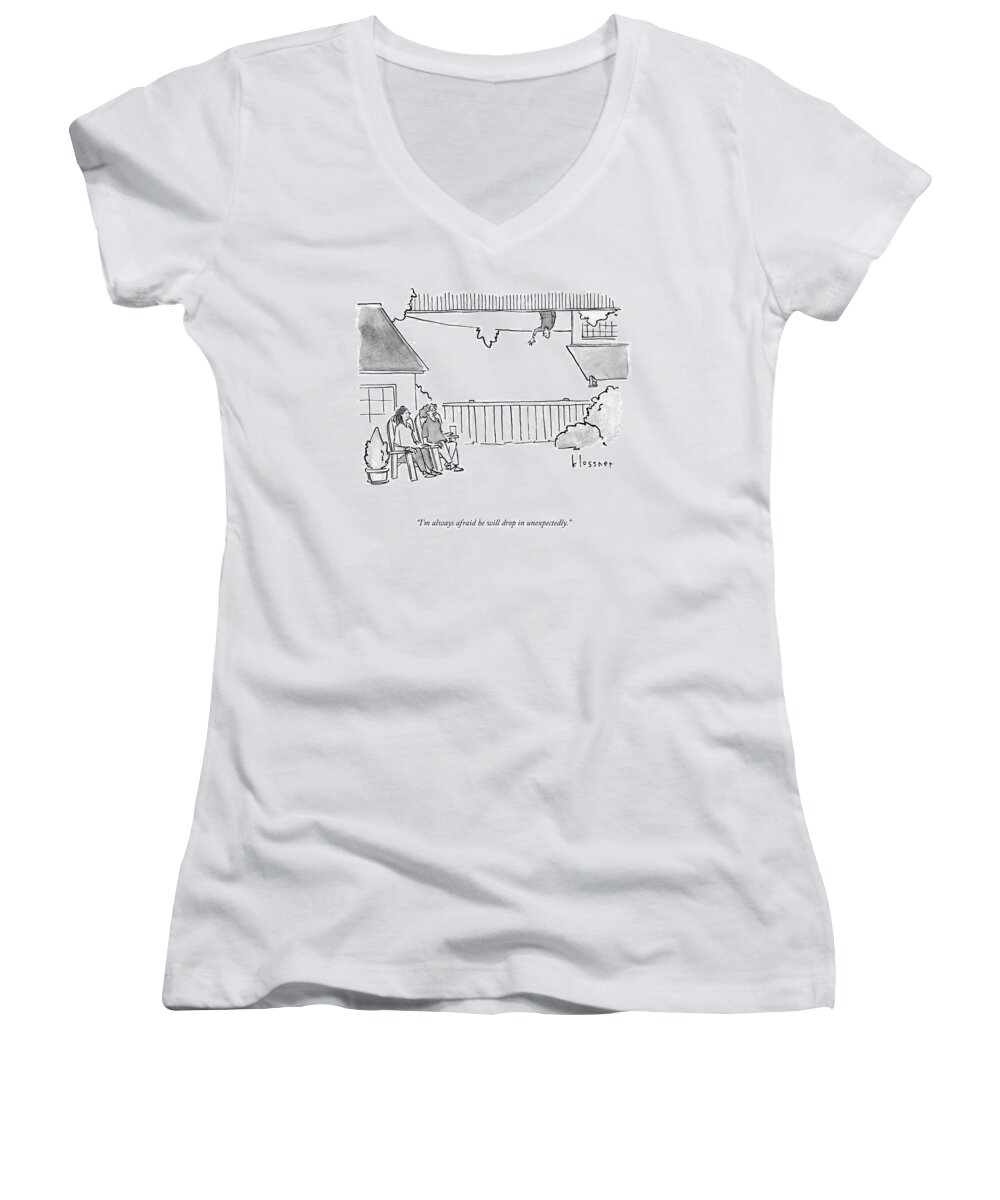 Cctk Women's V-Neck featuring the drawing I'm Always Afraid by John Klossner