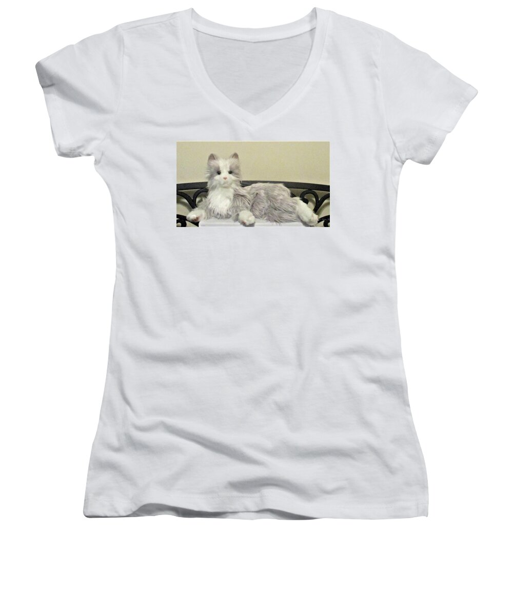 Cat Women's V-Neck featuring the photograph Jasmine by Denise F Fulmer