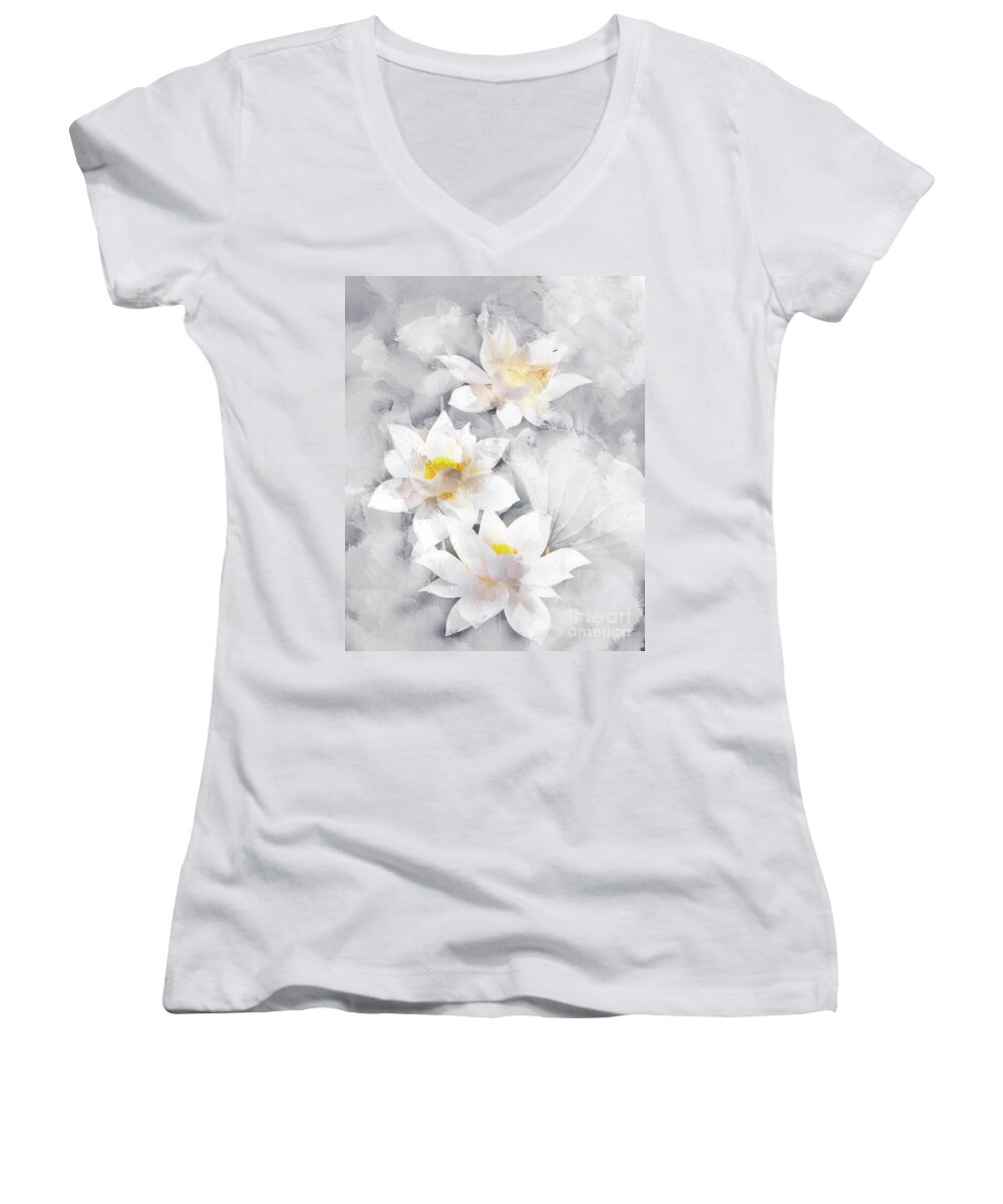 Lotus Women's V-Neck featuring the painting Lotus flowers by Jacky Gerritsen