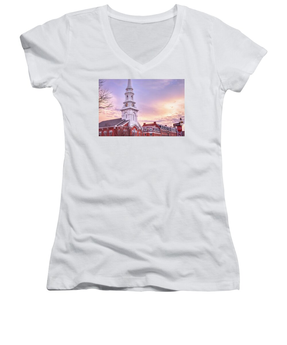 Market Square Women's V-Neck featuring the photograph Market Square Rooftops by Eric Gendron