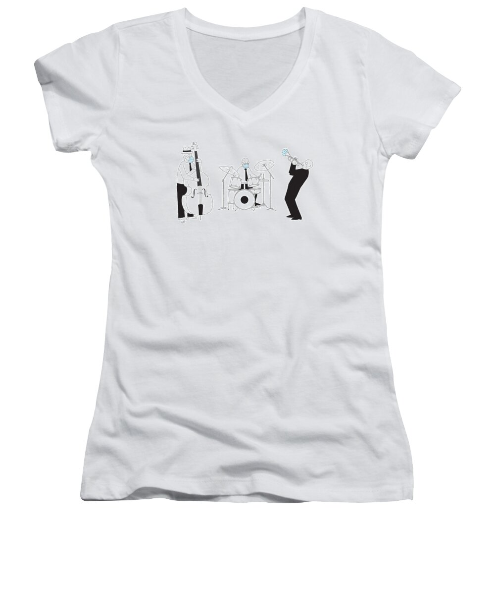 Captionless Women's V-Neck featuring the drawing Masked Band by Seth Fleishman