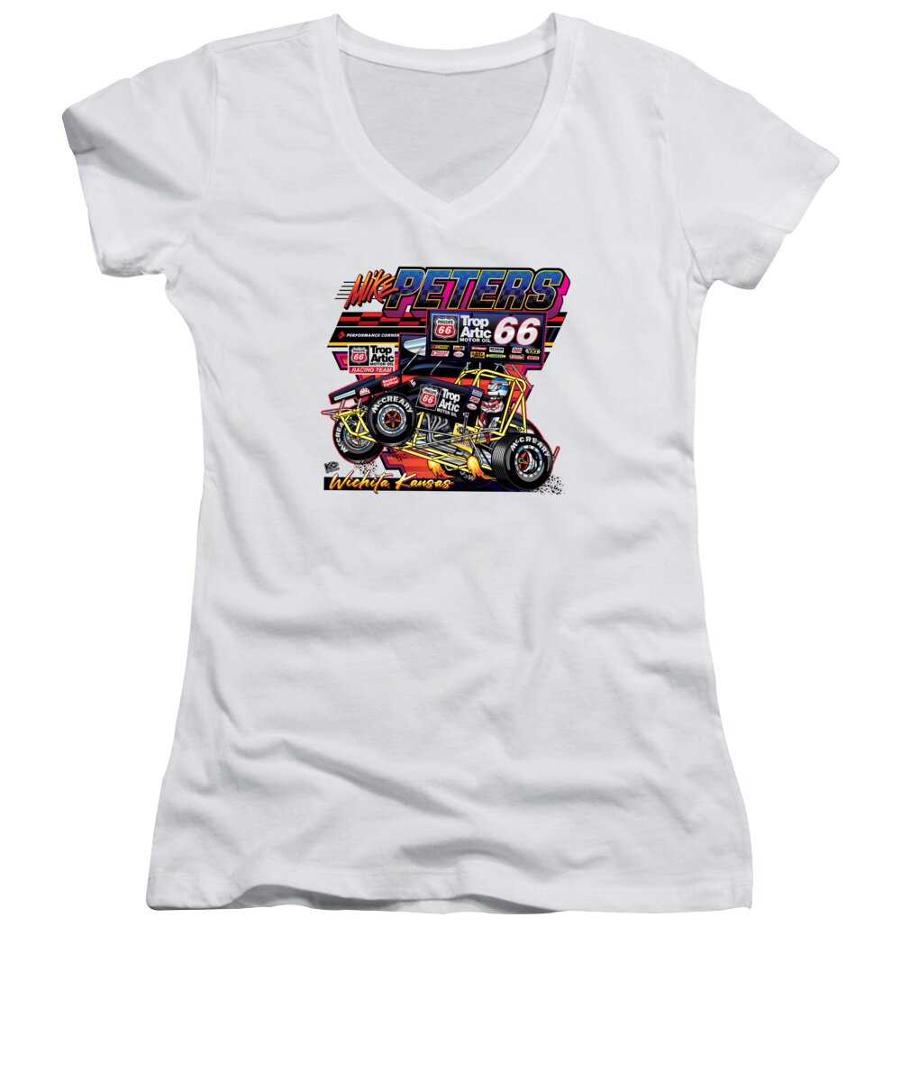 Kc Graphics Women's V-Neck featuring the digital art Mike Peters Sprint Car by Kevin Conger