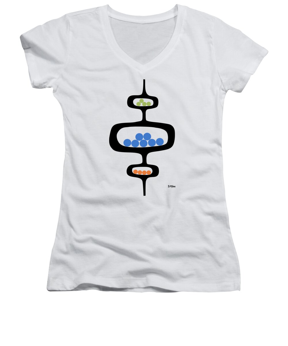 Mid Century Pods Women's V-Neck featuring the digital art Mod Pod 1 with Circles by Donna Mibus