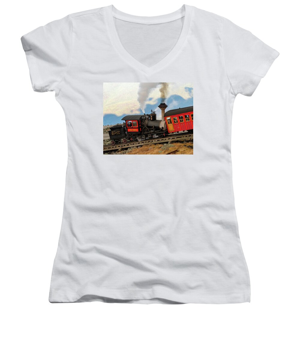 Railroad Women's V-Neck featuring the photograph Mount Washington Cog Railway I by William Dickman