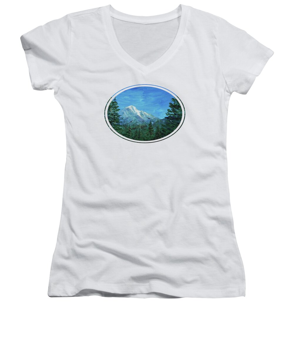 Interior Women's V-Neck featuring the painting Mountain View by Anastasiya Malakhova