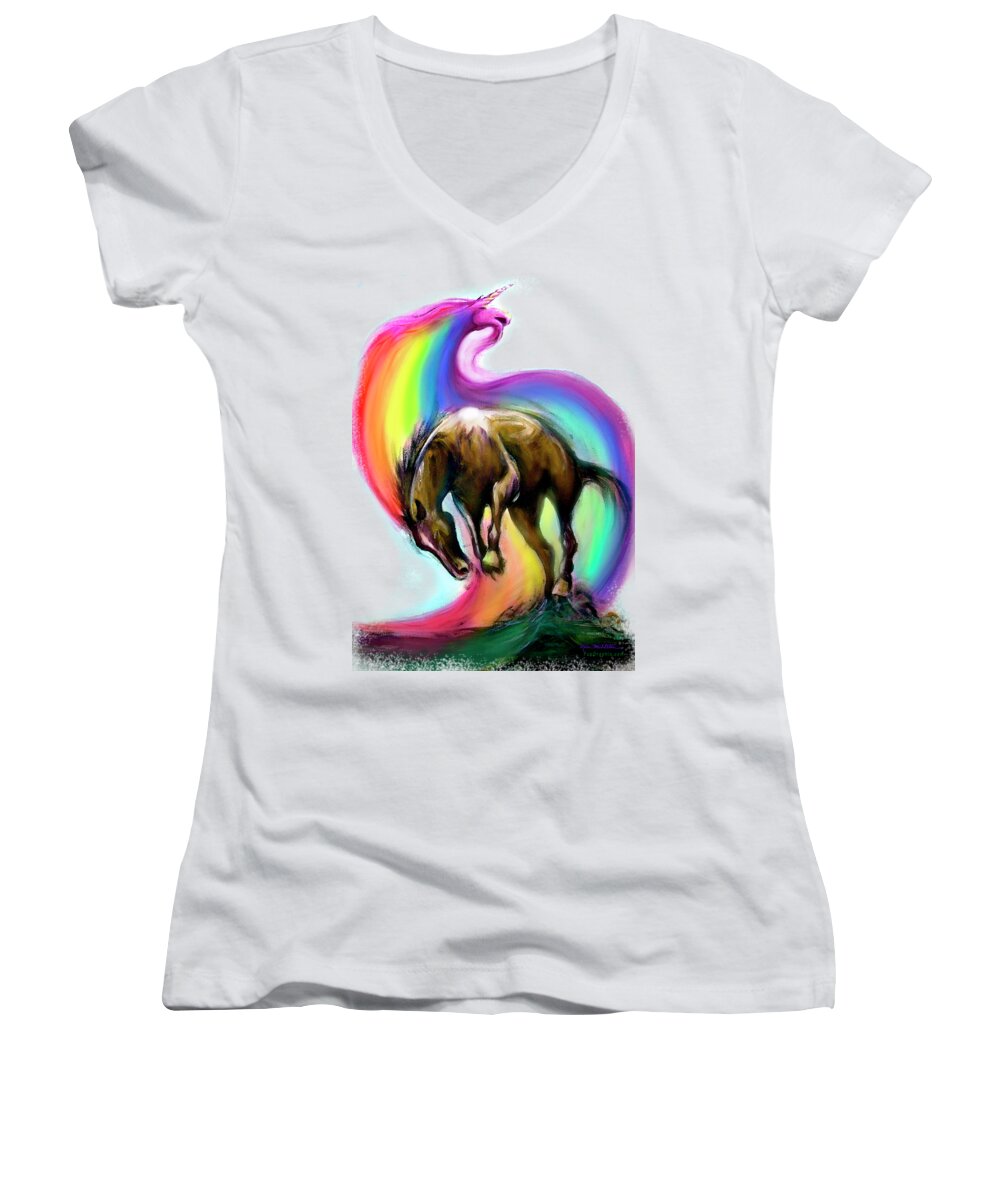 Mustang Women's V-Neck featuring the digital art Dreamer by Kevin Middleton