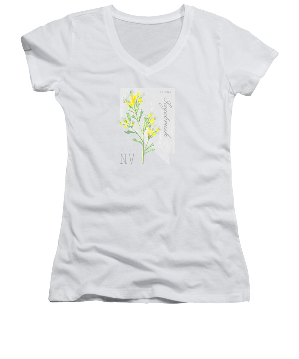 Nevada State Flower Sagebrush Art by Jen Montgomery Women\'s V-Neck by Jen  Montgomery - Pixels | T-Shirts