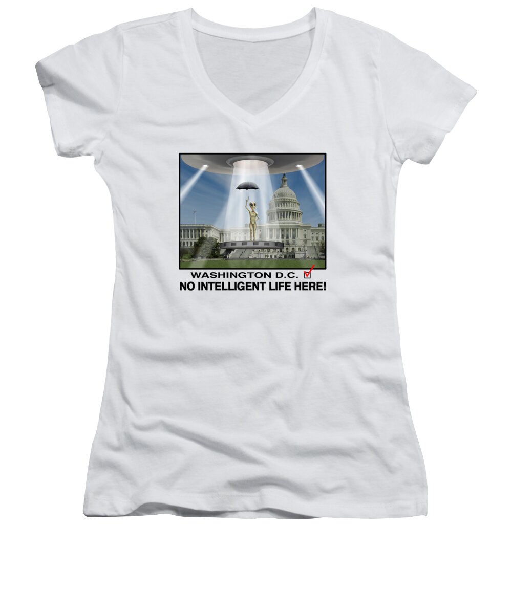 Washington Dc Women's V-Neck featuring the photograph No Intelligent Life Here D C by Mike McGlothlen