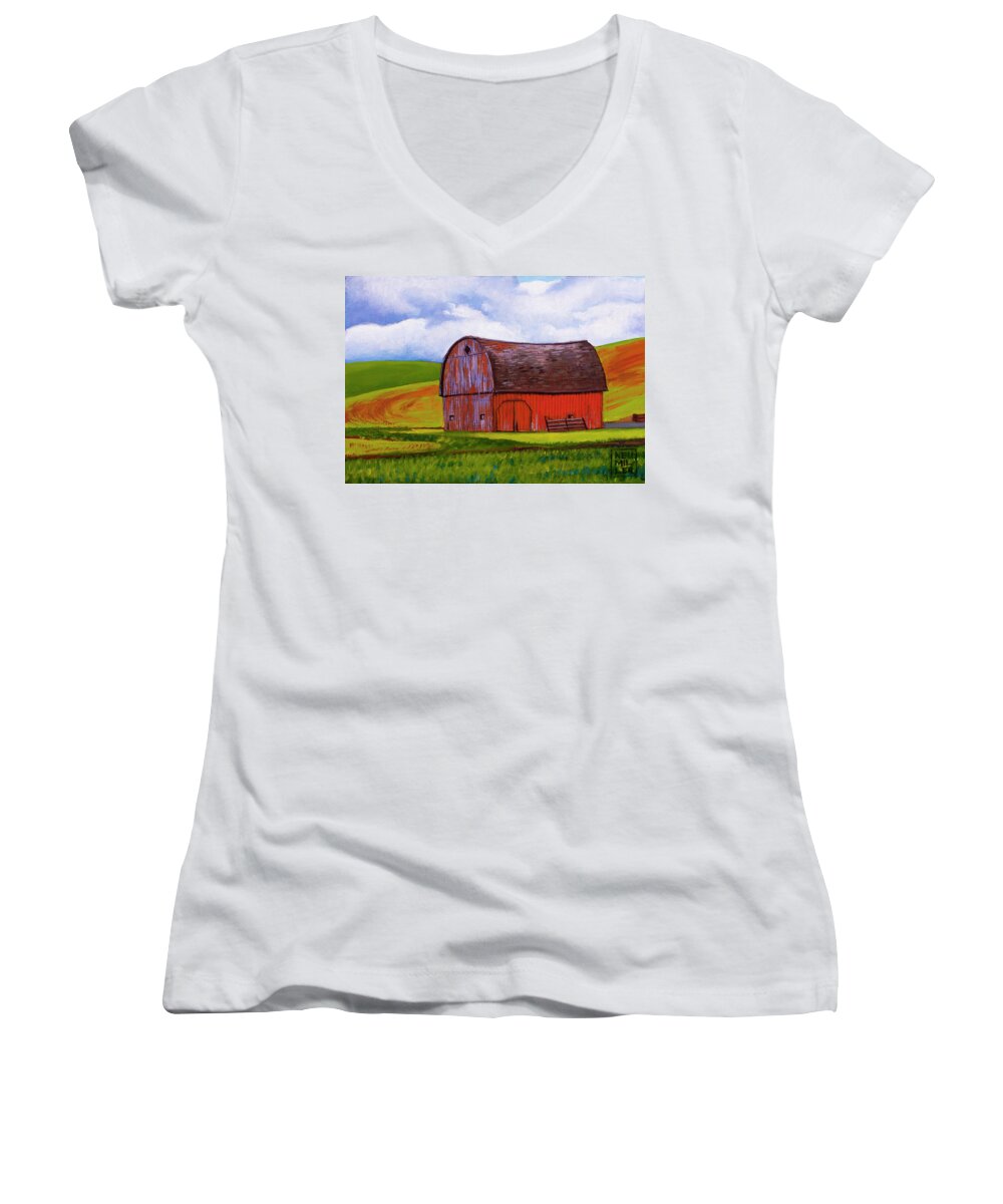 Washington Women's V-Neck featuring the painting Palouse Barn by Stacey Neumiller
