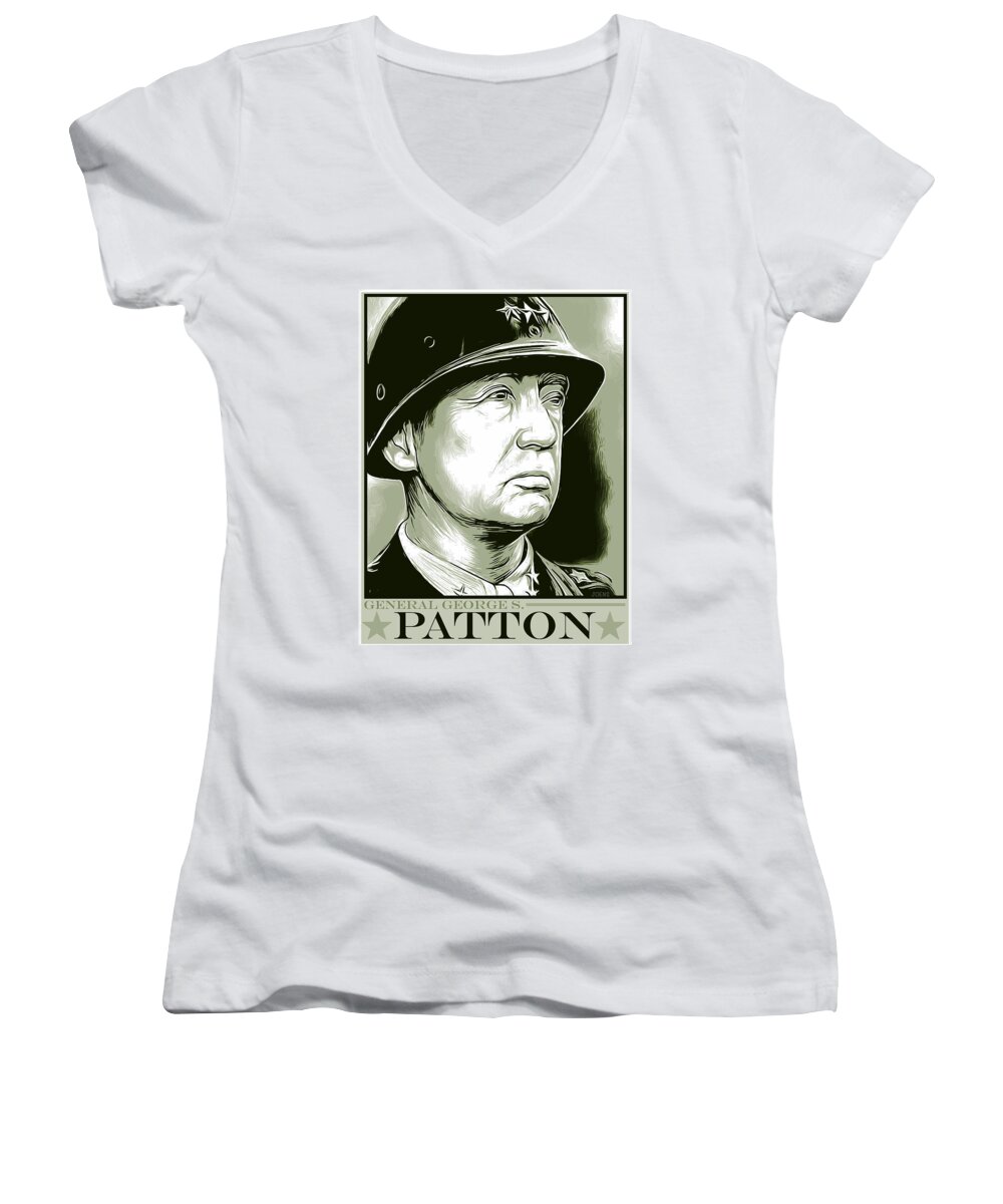 General George S. Patton Women's V-Neck featuring the mixed media Patton by Greg Joens