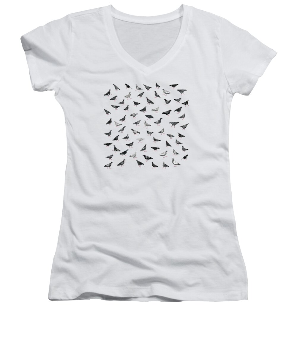 Pigeon Women's V-Neck featuring the painting Pigeons Doing Pigeon Things by Nic Squirrell