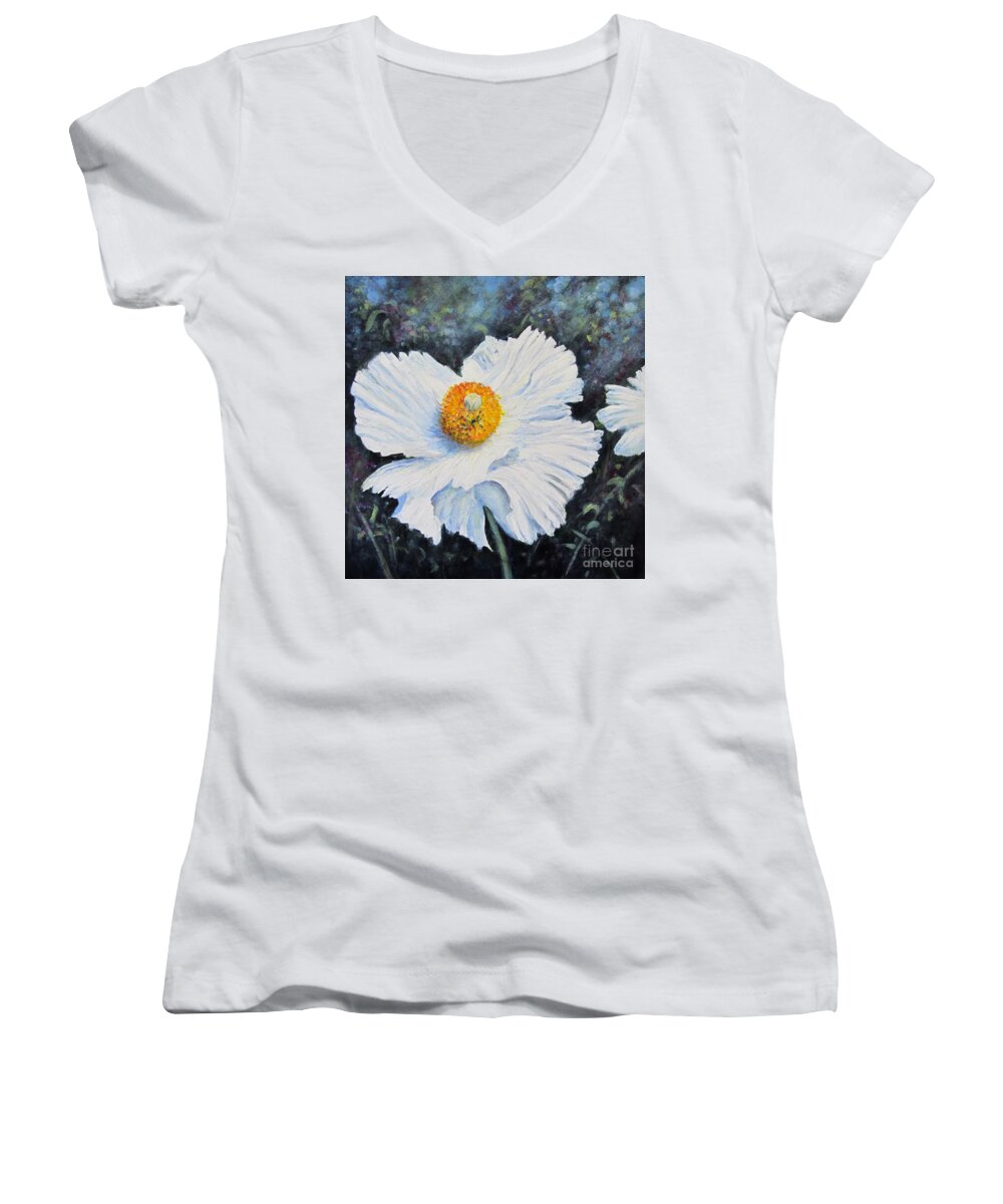 Floral Women's V-Neck featuring the painting Poppy by Valerie Travers