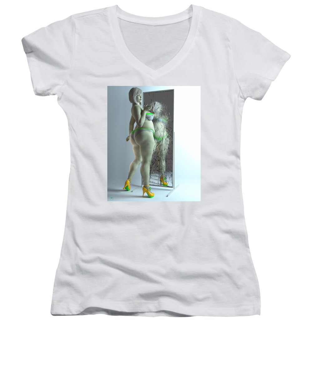 Female Women's V-Neck featuring the digital art Reflection_002 by Williem McWhorter