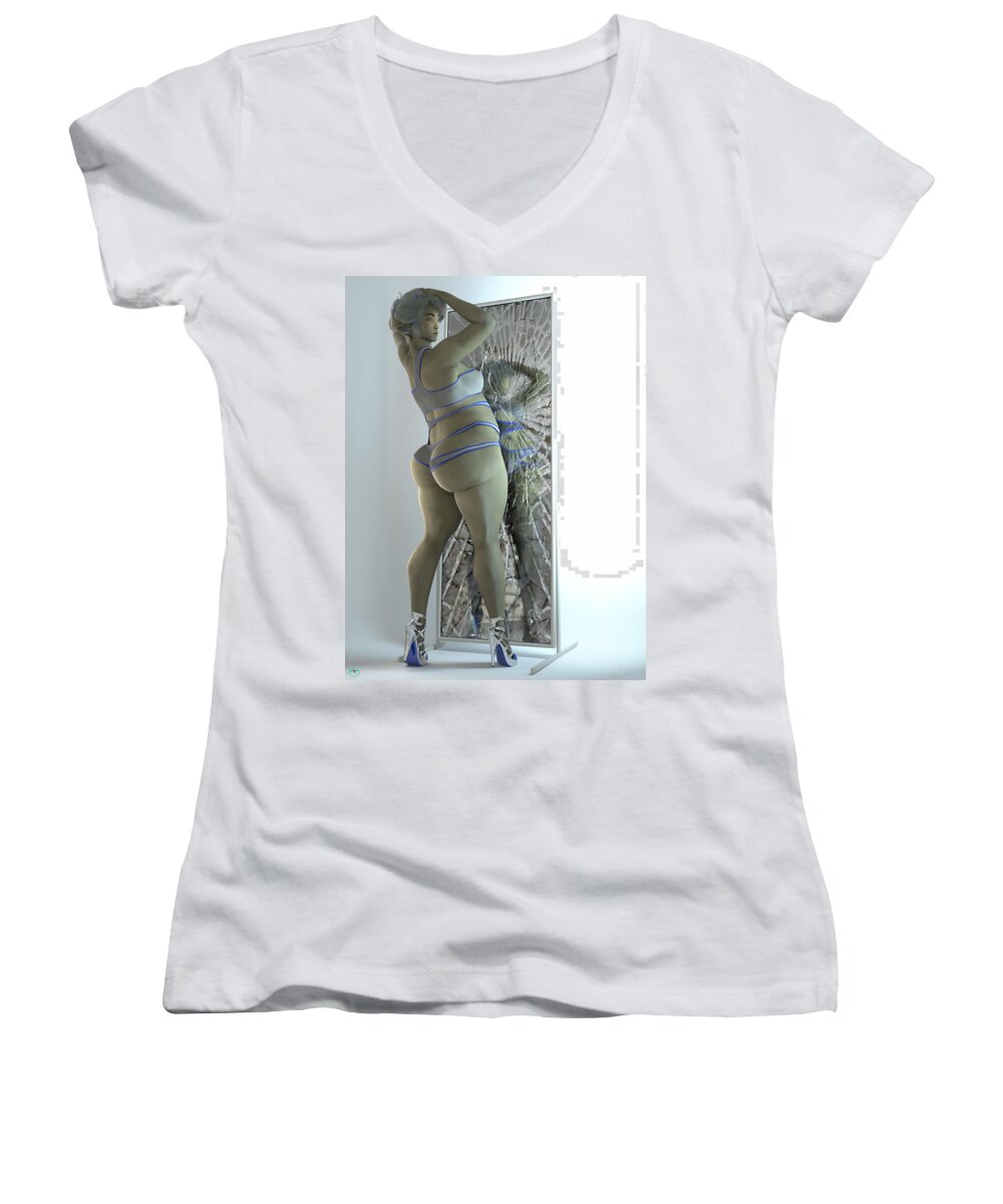 Female Women's V-Neck featuring the digital art Reflection_003 by Williem McWhorter