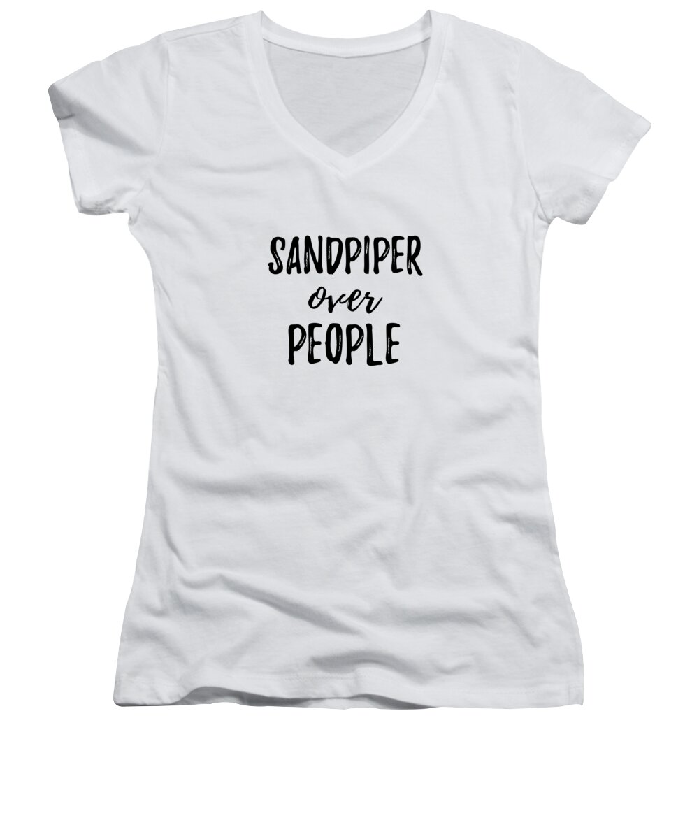 Sandpiper Women's V-Neck featuring the digital art Sandpiper Over People by Jeff Creation