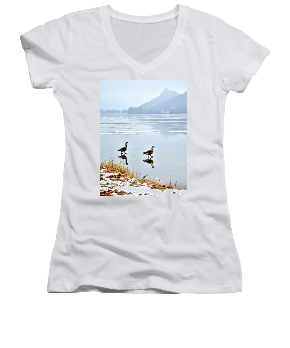 Geese Women's V-Neck featuring the photograph Shortcut by Susie Loechler