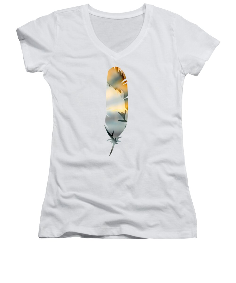 Single Gray And Yellow Feather Women's V-Neck featuring the photograph Single Gray and Yellow Feather by Sharon Popek