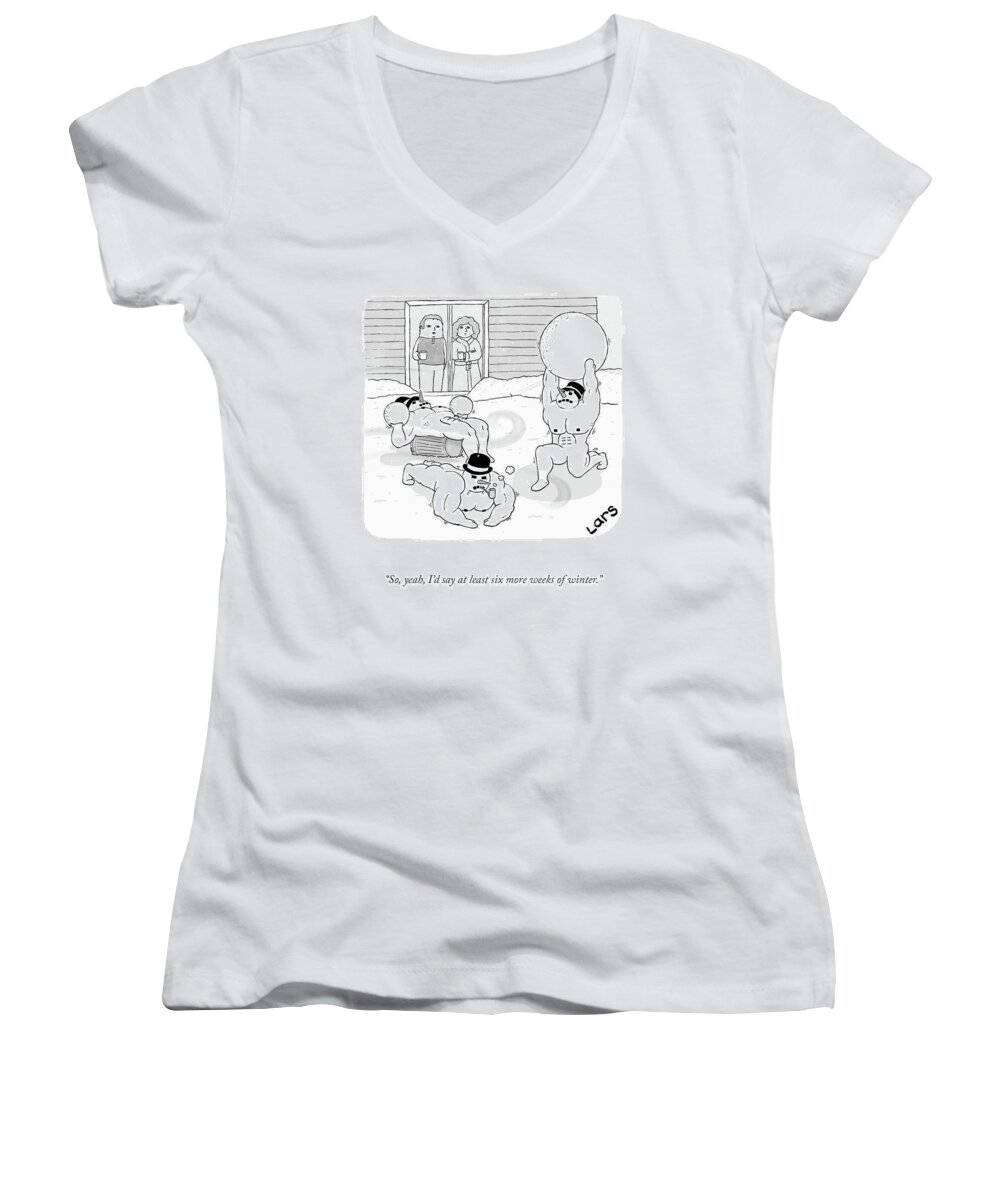 so Women's V-Neck featuring the drawing Six More Weeks Of Winter by Lars Kenseth