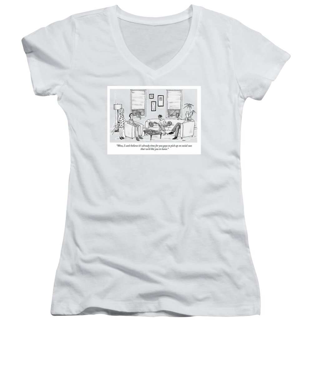 wow Women's V-Neck featuring the drawing Social Cues by Teresa Burns Parkhurst