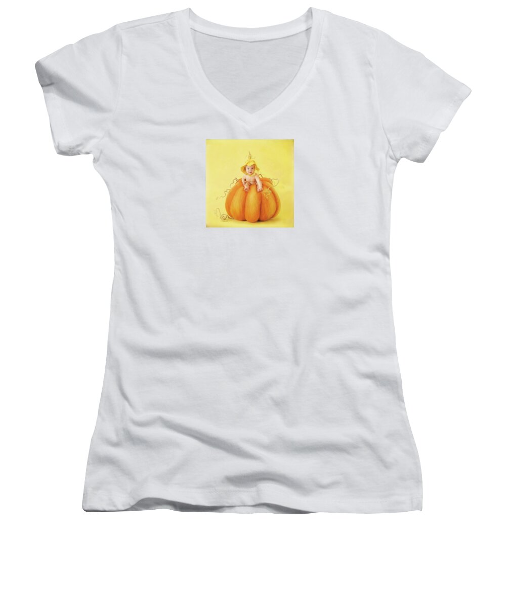 Fall Women's V-Neck featuring the photograph Soft Fall Pumpkin by Anne Geddes