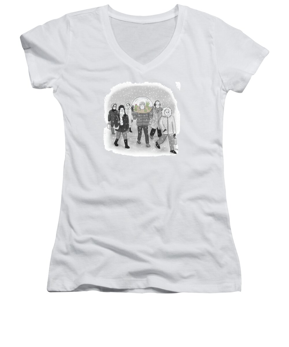 Captionless Women's V-Neck featuring the drawing Terrarium Globe by Caitlin Cass