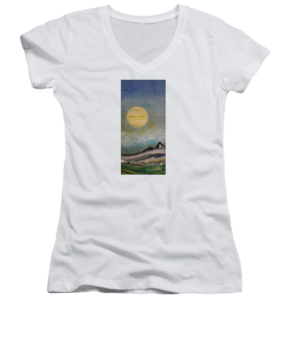Sun Women's V-Neck featuring the painting Teton Sun by Shelley Myers