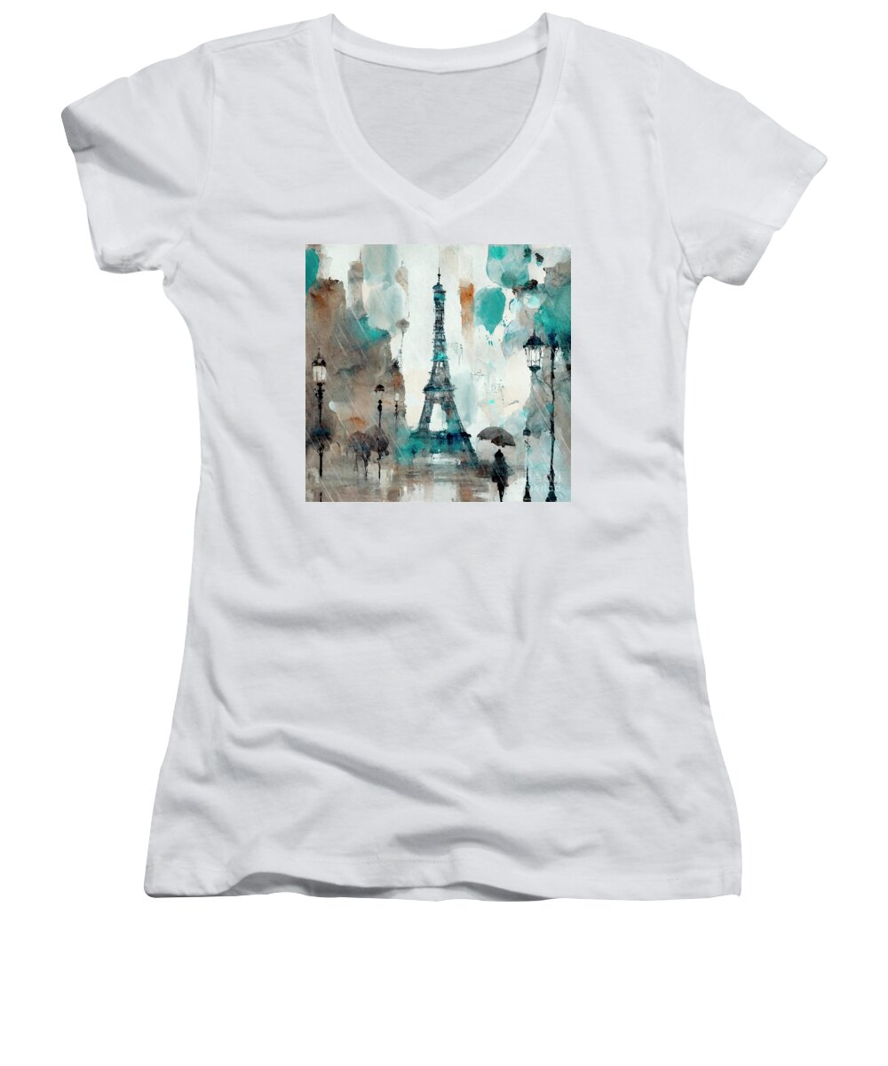 Paris Women's V-Neck featuring the painting Tryst by Mindy Sommers