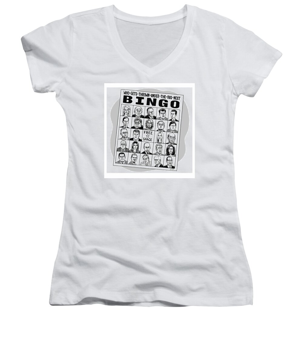 Captionless Women's V-Neck featuring the drawing Under the Bus Bingo by Ward Sutton