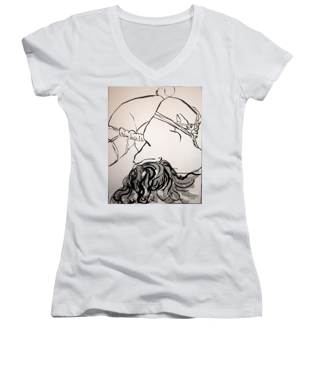 Nude Women's V-Neck featuring the drawing V by M Bellavia