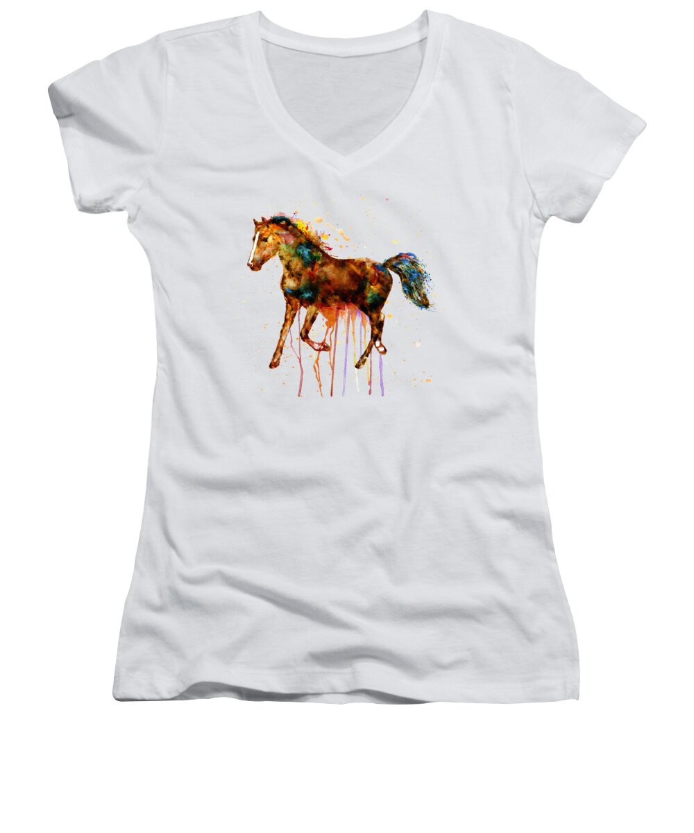 Watercolor Women's V-Neck featuring the painting Watercolor Horse by Marian Voicu