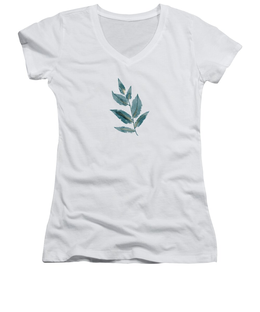 Twig Women's V-Neck featuring the drawing Watercolor Twig 1 by Masha Batkova