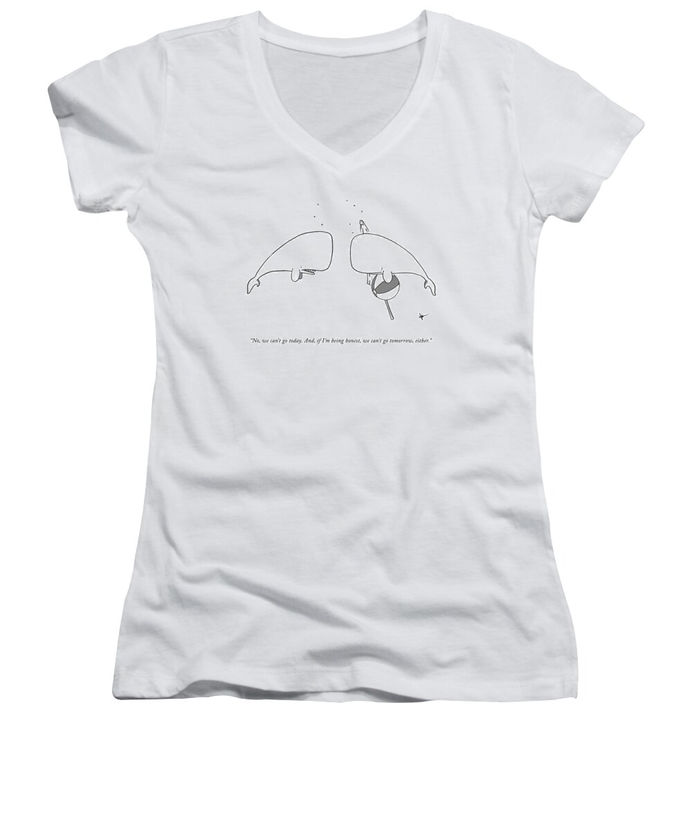 no Women's V-Neck featuring the drawing We Can't Go Today by Andrew Hamm